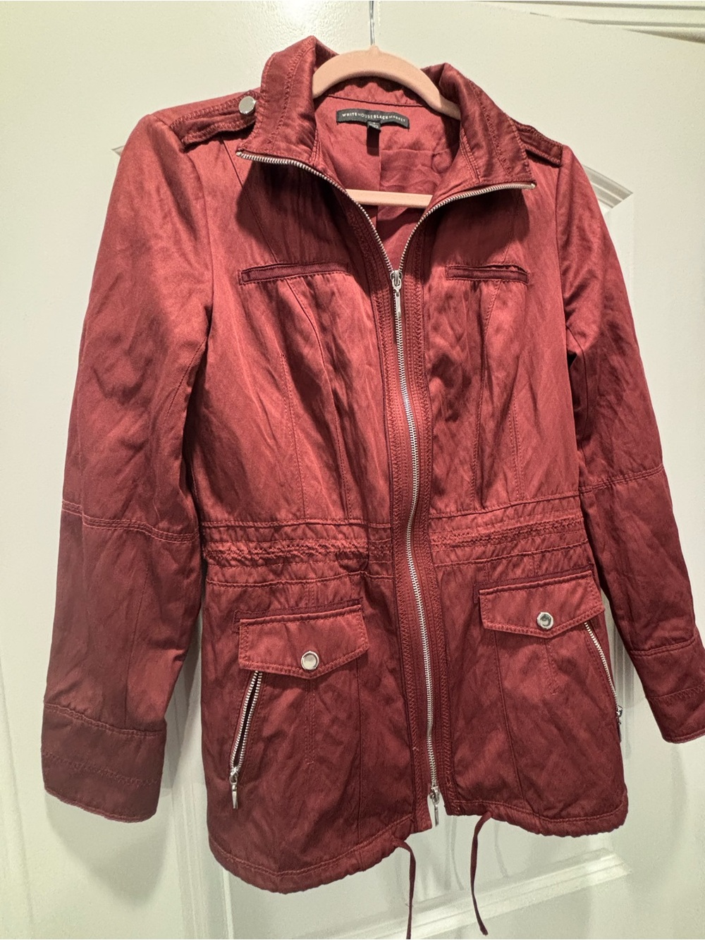 White House Black Market Brick Red Utility Jacket with Zip
